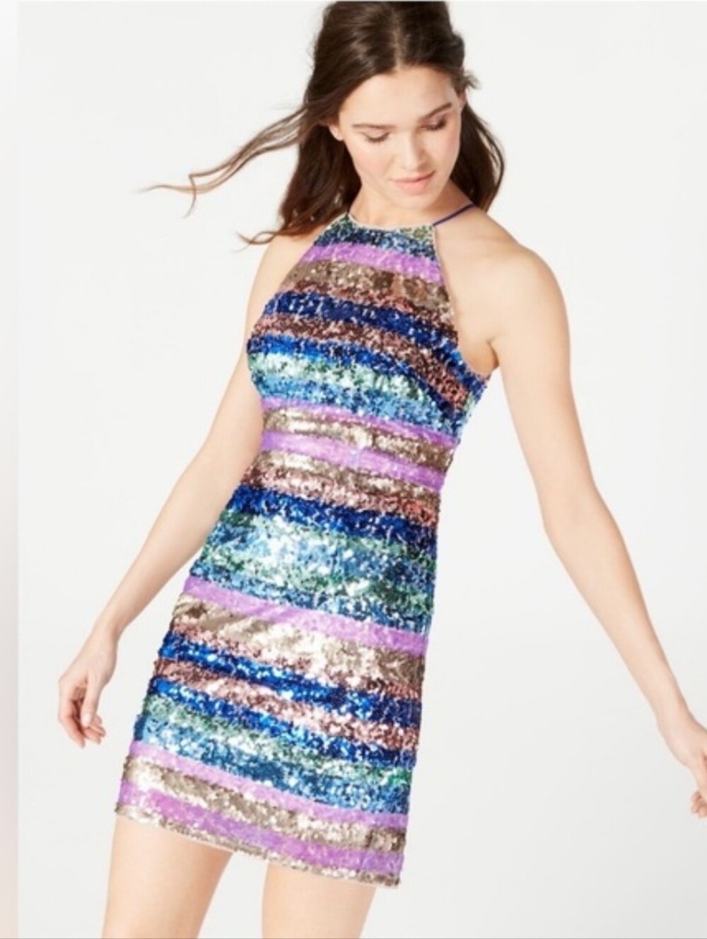 Aiden Mattox Multicolor Sequin Stripe Halter Mini Dress - Size 0